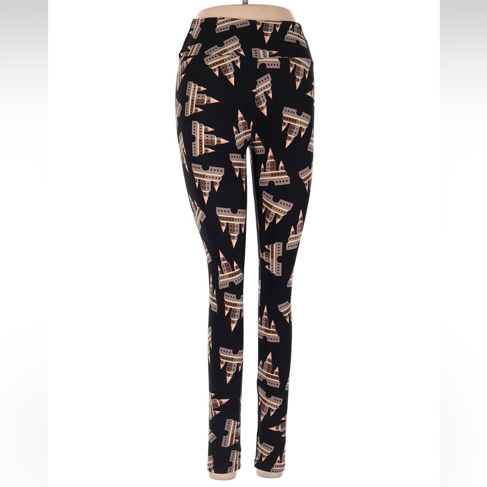 Lularoe OS Leggings Black with Tan Castle Print, great for Disney